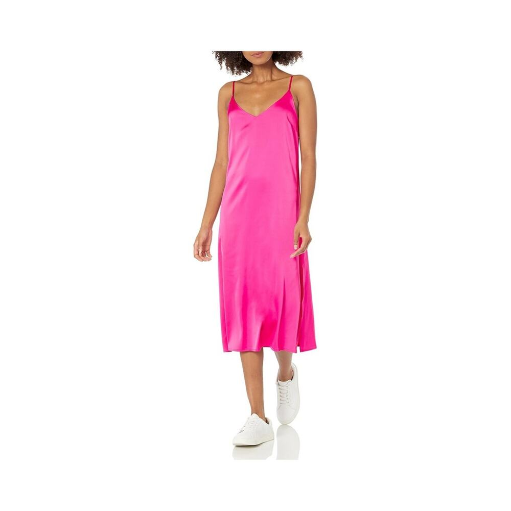 NWT The Drop Ana Midi Slip Satin Dress in Hot Pink Size L